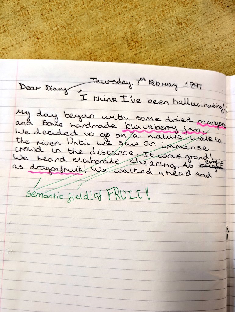 SecondaryEng's tweet image. Had lots of fun using semantic fields, personification, extended metaphor and beautifully ambitious vocabulary today with 7P1! 😎 Green pen to finish and some comparative modelling to finish. 🖋️ #teamenglish