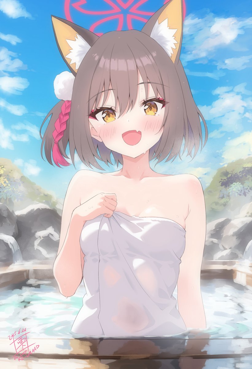 イズナ(ブルアカ) 「主殿、イズナがお背中お流ししますね! #ブルアカ #BlueArhcive #露」|清流雫のイラスト
