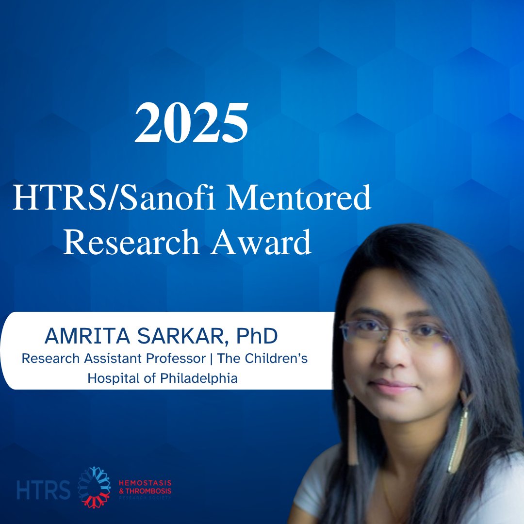 Congratulations to Amrita Sarkar, PhD, on receiving the 2025 HTRS/Sanofi Mentored Research Award! We’re excited to see the impact of Dr. Sarkar's work on the future of patient care.

Apply today to be a 2026 MRA award recipient: htrs.org/sites/default/…