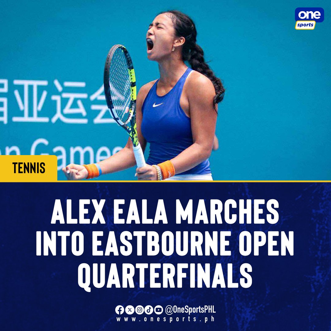 OneSportsPHL's tweet image. EALA TAKES THE WIN 🇵🇭

Filipina tennis sensation Alex Eala defeats world no. 20 Jelena Ostapenko in their rematch to punch her ticket to the Eastbourne Open quarterfinals, 0-6, 6-2, 3-2.

Ostapenko was forced to retire in the last set due to injury.

#EastbourneOpen