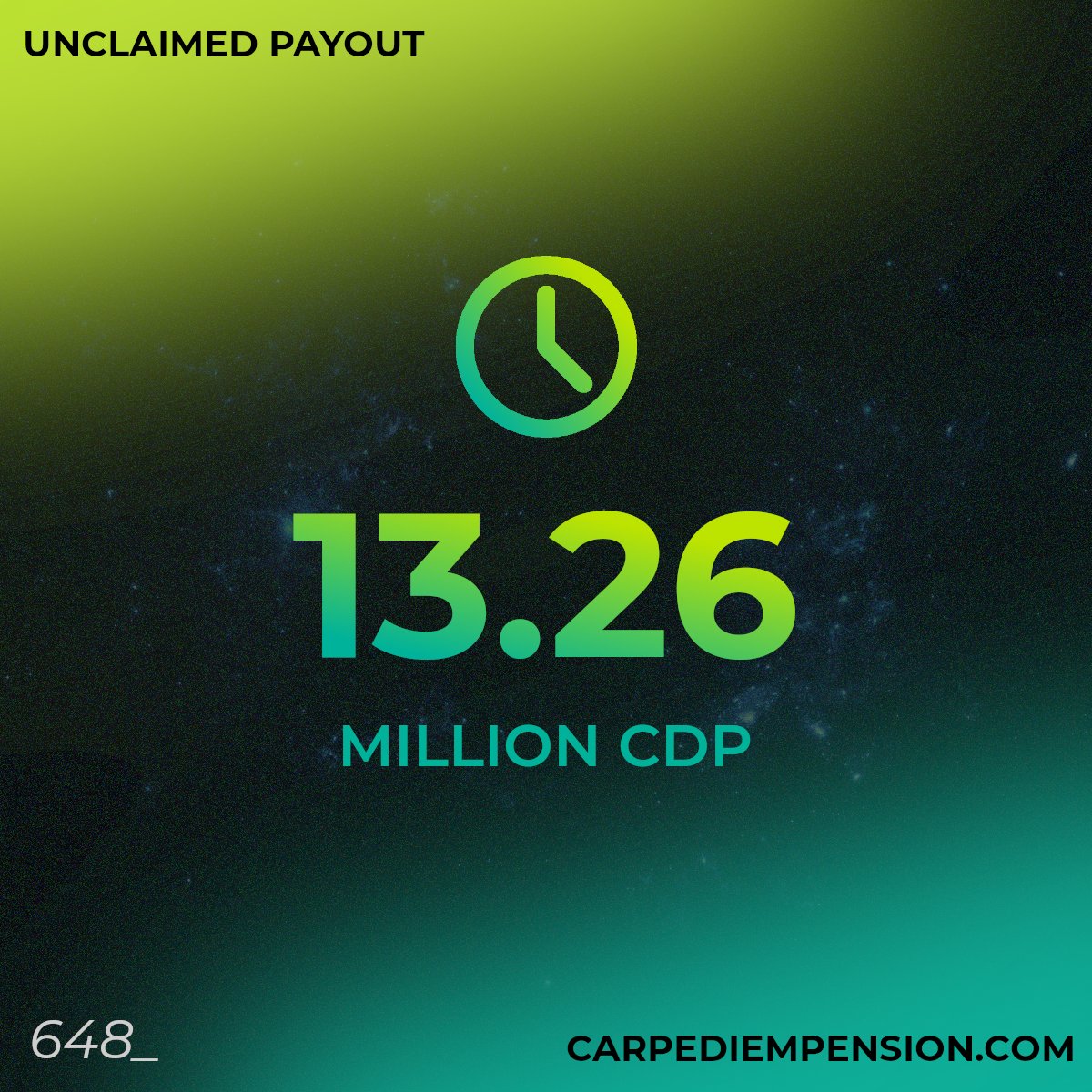 Every day, a $CDP payout is printed for pensioners and stored inside the smart contract until it gets claimed. You can claim whenever you want without having to worry about a deadline. 🍀