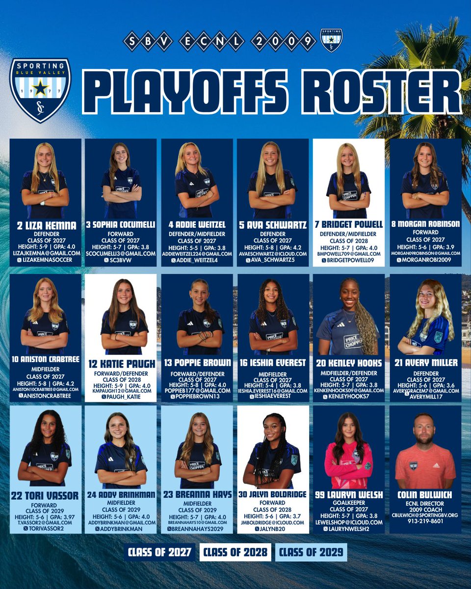 Sporting BV 09 ECNL (@sbv09_ecnl) on Twitter photo Our San Diego squad.🌊⚽️💠
<a href="/ECNLgirls/">ECNL Girls</a> <a href="/SPORTINGBV/">SPORTING Blue Valley</a> <a href="/ImYouthSoccer/">ECNL/GA/Recruiting/College Soccer</a> <a href="/ImCollegeSoccer/">College Soccer Truth ™</a> <a href="/PrepSoccer/">Prep Soccer ⚽️</a> <a href="/TopDrawerSoccer/">TopDrawerSoccer</a> <a href="/TheSoccerWire/">SoccerWire</a> #ECNLPlayoffs #Sporting #BV #ECNL Our San Diego squad.🌊⚽️💠
<a href="/ECNLgirls/">ECNL Girls</a> <a href="/SPORTINGBV/">SPORTING Blue Valley</a> <a href="/ImYouthSoccer/">ECNL/GA/Recruiting/College Soccer</a> <a href="/ImCollegeSoccer/">College Soccer Truth ™</a> <a href="/PrepSoccer/">Prep Soccer ⚽️</a> <a href="/TopDrawerSoccer/">TopDrawerSoccer</a> <a href="/TheSoccerWire/">SoccerWire</a> #ECNLPlayoffs #Sporting #BV #ECNL