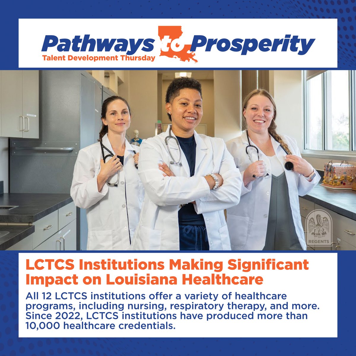 LA_Regents's tweet image. LCTCS is the "Home of Workforce Ready."
All 12 @golctcs institutions offer a variety of healthcare programs, and LCTCS has produced 10,000+ healthcare credentials since 2022.
Pathways Gallery: link.laregents.edu/LaPathways
#LaProspers