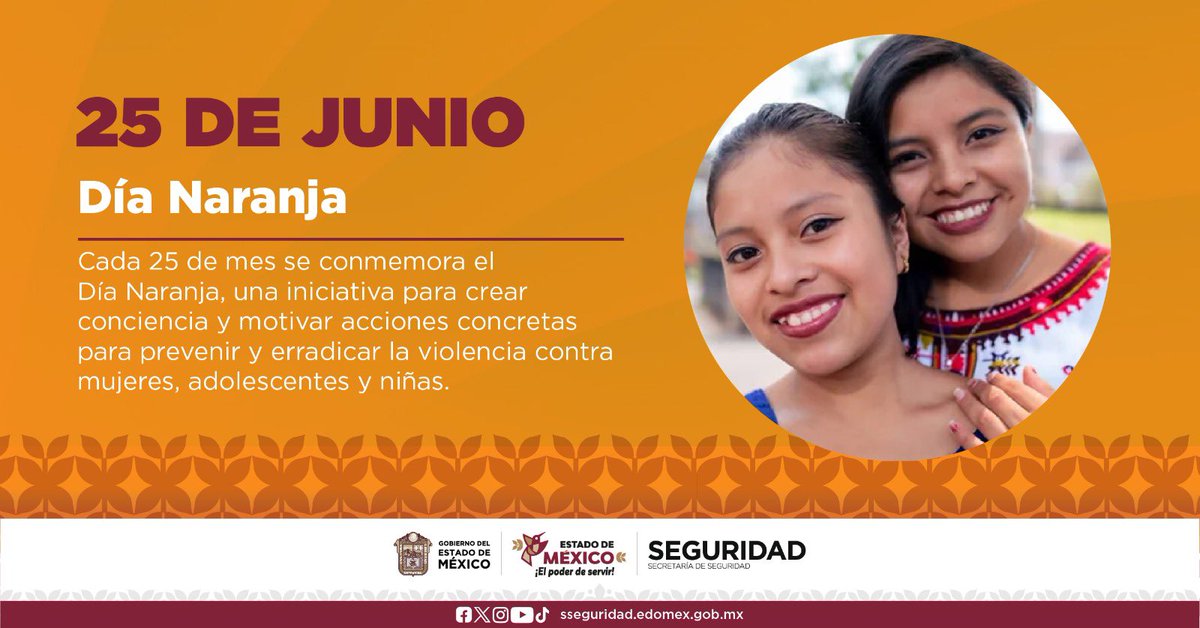 Cada 25 es un recordatorio para generar conciencia sobre la importancia de erradicar la violencia de género. Desde la <a href="/SS_Edomex/">Secretaría de Seguridad del Estado de México</a> trabajamos para construir entornos seguros donde mujeres, adolescentes, niñas y niños vivan con tranquilidad.

#DíaNaranja 🧡
#ElPoderDeServir 🙅