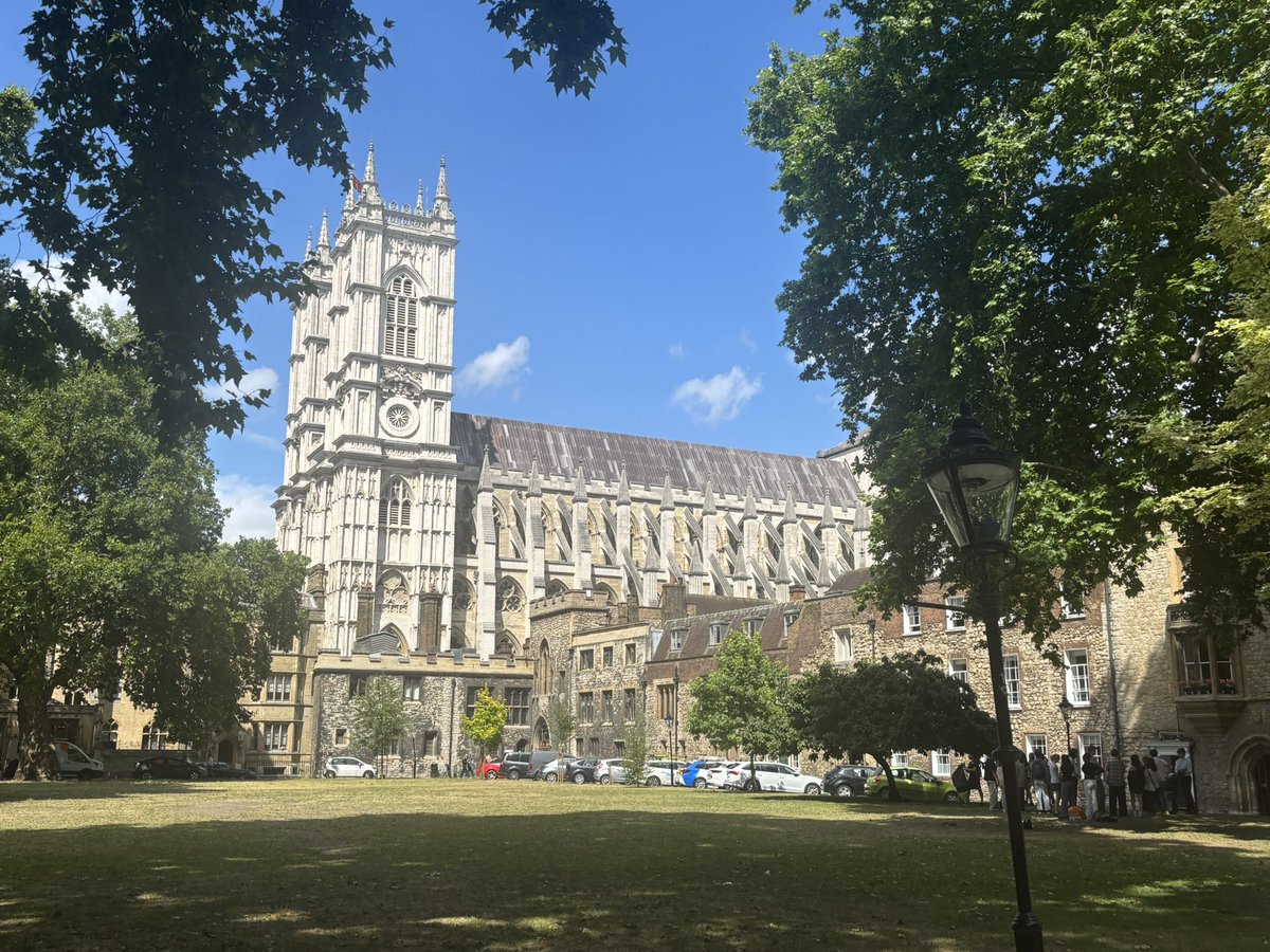Westminster Abbey viewed from Dean’s Yard on a swelteringly hot day.