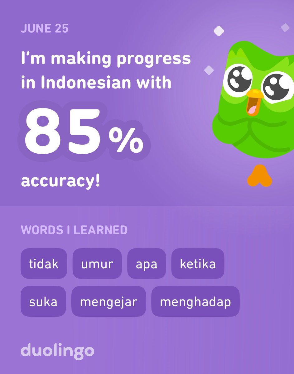 Fancynunu's tweet photo. I’m learning Indonesian on Duolingo! It’s free, fun, and effective. https://t.co/FhynzTrm5c