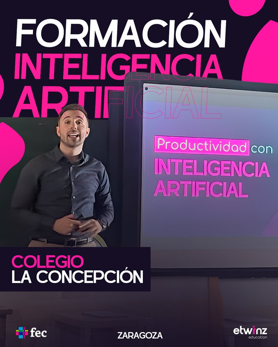eTwinzEDU's tweet image. 📍Hoy estuvimos en Zaragoza, en el Colegio FEC La Concepción, impartiendo formación en IA aplicada a la educación.
Muchas gracias al claustro del Colegio FEC La Concepción por su cercanía y participación 🙌