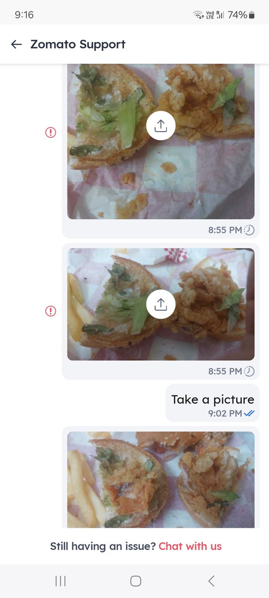 squandrer's tweet photo. @zomato received some awful service from your support team.
order 7008790050. Received a chicken burger totally different from what I ordered and was horribly made. Shared pics and all details but received a very crude closure. Please try and help. https://t.co/kcZfgzFIPb