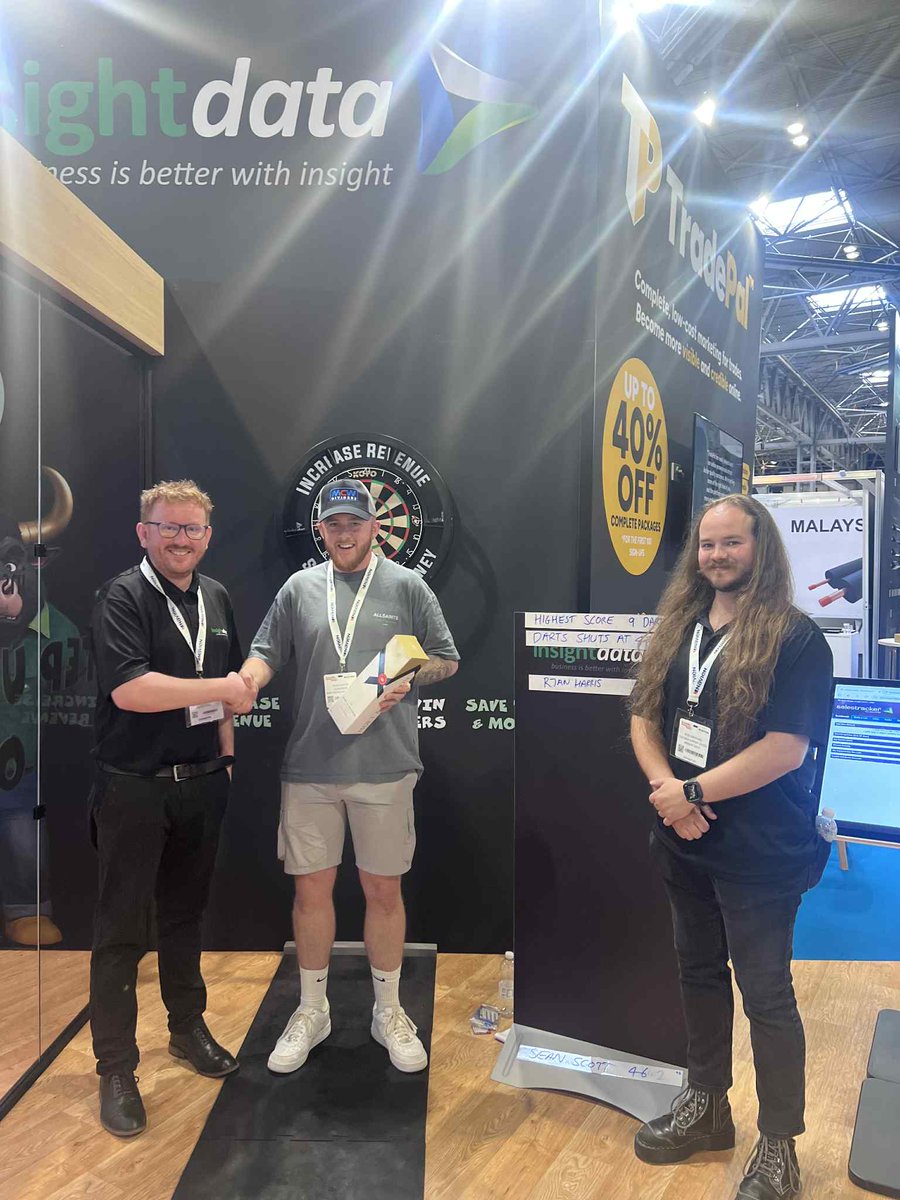 Insight Data (@insightdataltd) on Twitter photo Day 2 at the @InstallerShow is a wrap! π―
Big congrats to Ryan Harris from <a href="/rhinoheating/">Rhino Heating LTD</a> for topping our dartboard with 256 points! π₯
One day left - swing by Stand 4C32 tomorrow for your shot at the prize! π
#InsightData #InstallerShow Day 2 at the @InstallerShow is a wrap! π―
Big congrats to Ryan Harris from <a href="/rhinoheating/">Rhino Heating LTD</a> for topping our dartboard with 256 points! π₯
One day left - swing by Stand 4C32 tomorrow for your shot at the prize! π
#InsightData #InstallerShow