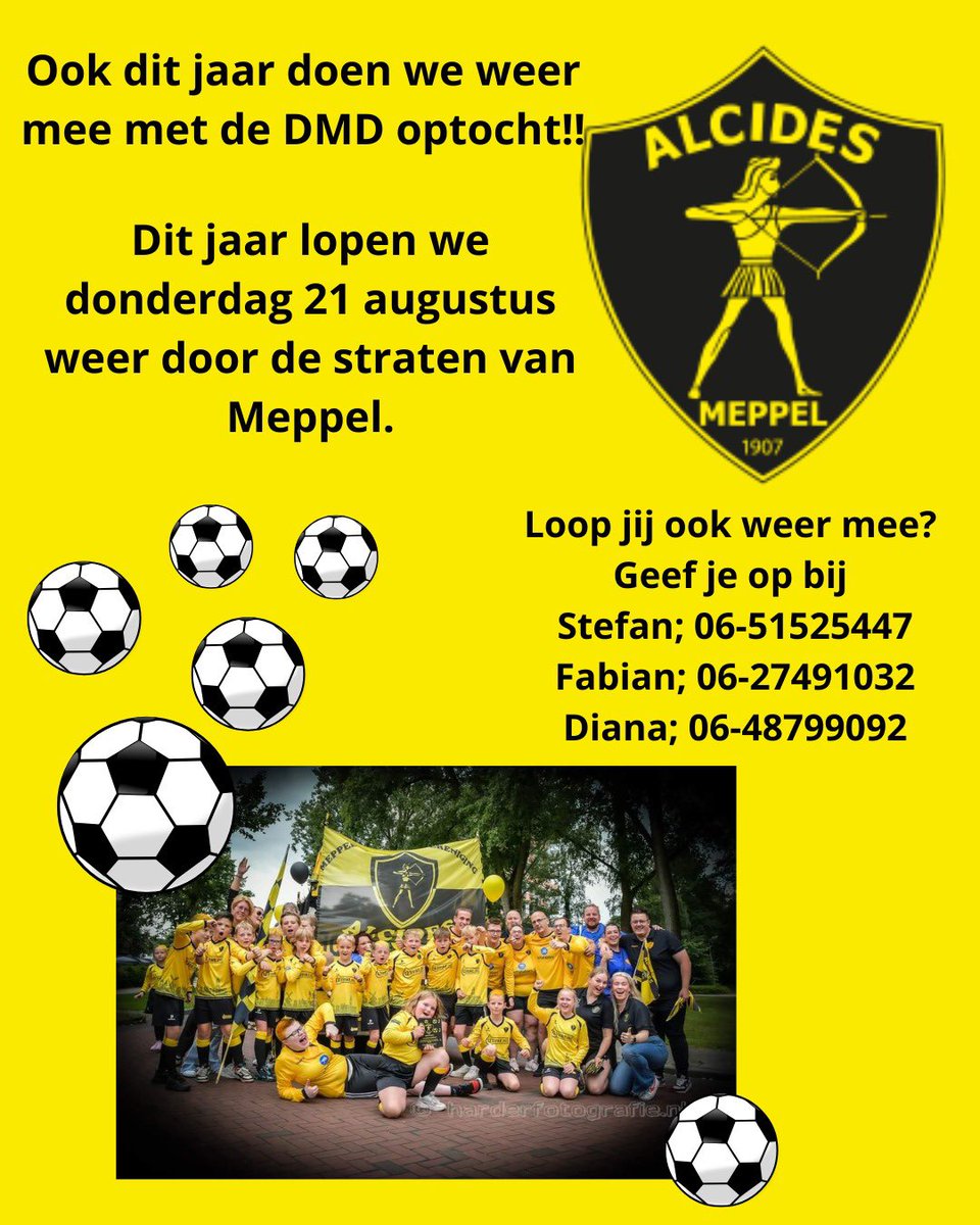 Alcides♔ (@alcides1907) on Twitter photo Wil jij meelopen met de optocht op Donderdag Meppeldag?! Geef je dan snel op! 💛🖤💪🏼 Wil jij meelopen met de optocht op Donderdag Meppeldag?! Geef je dan snel op! 💛🖤💪🏼