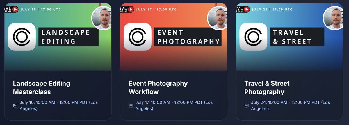 Recently, I thought:
"We're talking too much about the new AI tools and portrait editing in <a href="/captureone/">Capture One</a> !"
I've decided to put an end to this unfairness by running three webinars on landscape, event, street, and travel photography - webinar.alexonraw.com