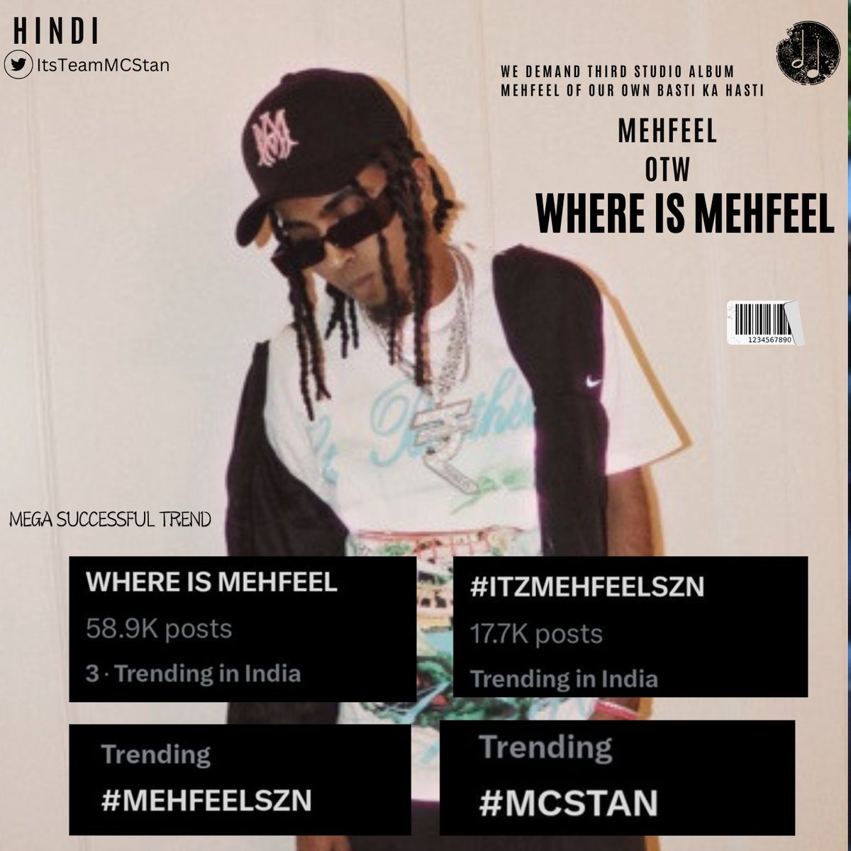 Appreciate Mitra Mandal for Participating in todays Trend and making it a big success with 60K+ Tweets. 
With Love &amp; Peace!

WHERE IS MEHFEEL 
#ITZMEHFEELSZN #MEHFEELSZN #MCSTAN