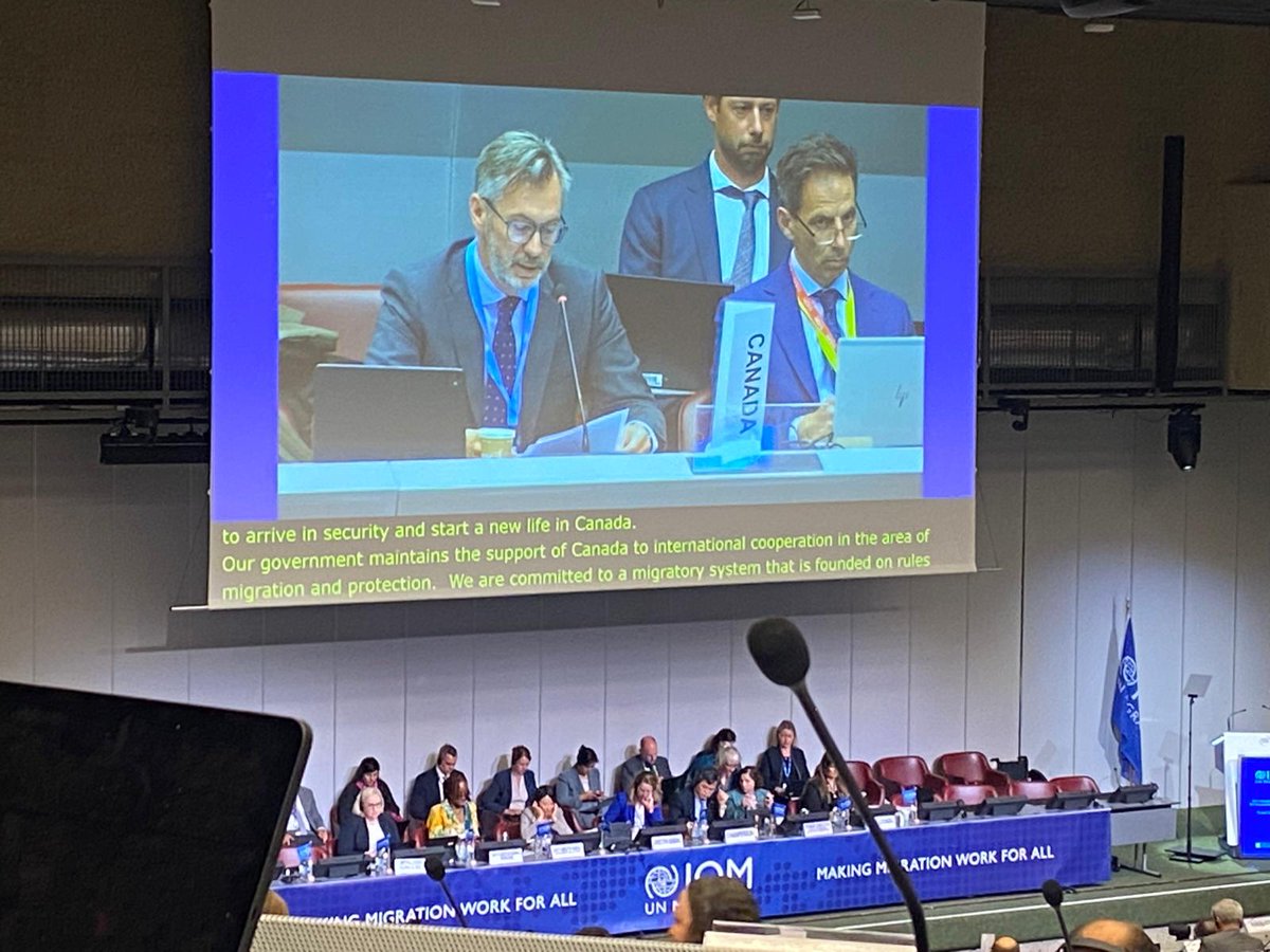 CanadaGeneva's tweet photo. At the IOM SCPF, Amb. MacDougall underscored Canada’s commitment for int'l cooperation on migration & protection. We support a rules-based, well-managed system that drives innovation, meets labour market needs, & builds strong communities. #MigrationForDevelopment @UNmigration https://t.co/UkmqM68NOj