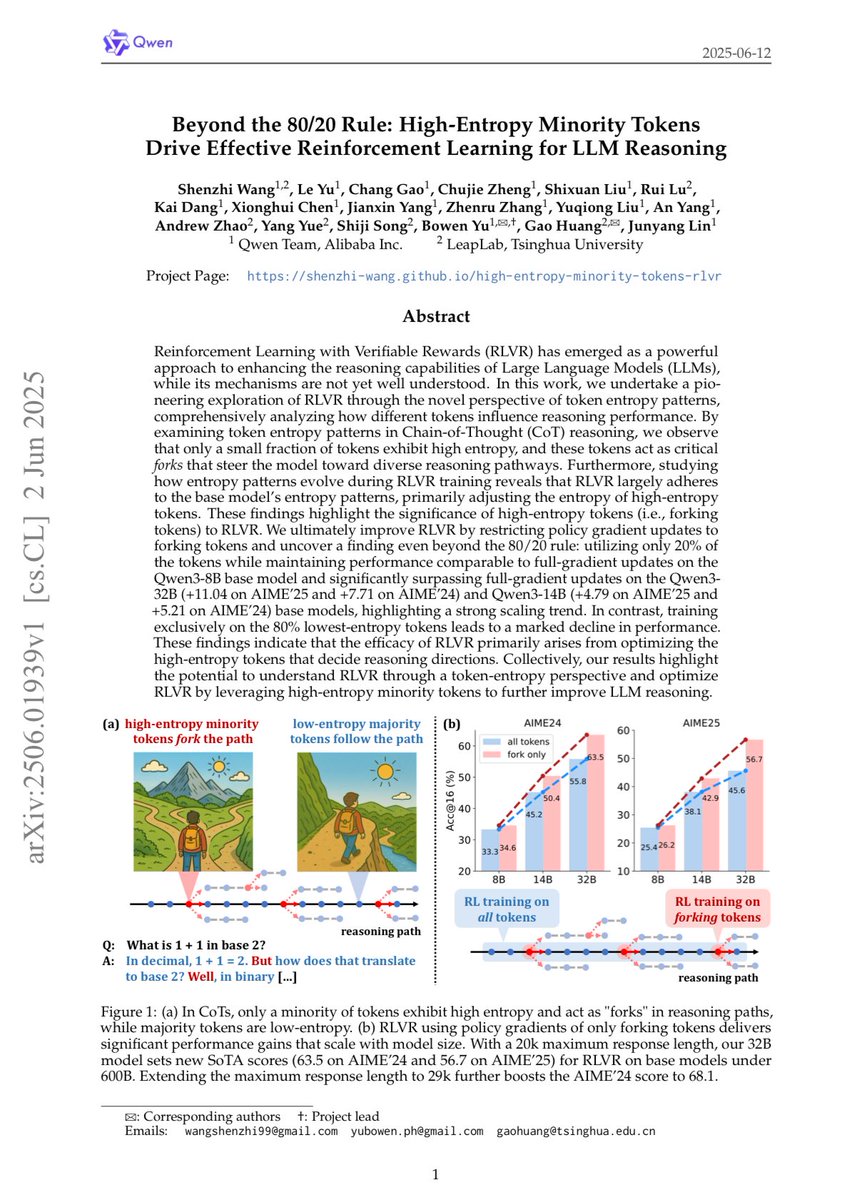 🔥明天（2025.06.26）北京时间10:30到11:30，我将线上直播讲解我们Qwen团队和清华Leaplab团队的最近比较火的文章《Beyond the 80/20 Rule: High-Entropy Minority Tokens Drive Effective Reinforcement Learning for LLM Reasoning》
🌟欢迎感兴趣的朋友参加！
直播报名链接：event.baai.ac.cn/activities/935