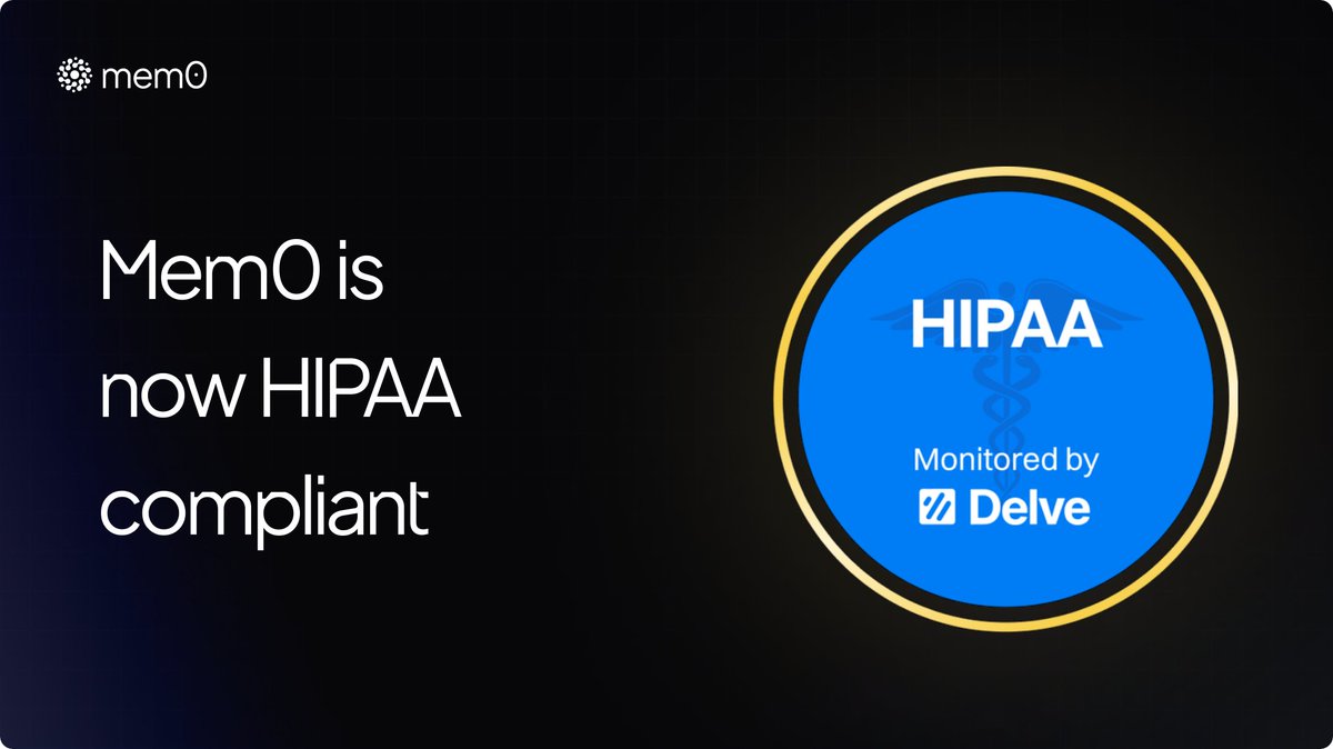 taranjeetio's tweet image. Mem0 is now HIPAA compliant! 🎉
This enables us to better support healthcare providers, startups, and organizations handling Protected Health Information (PHI) with confidence and trust.
Here’s to building secure, scalable, and compliant technology 💚
