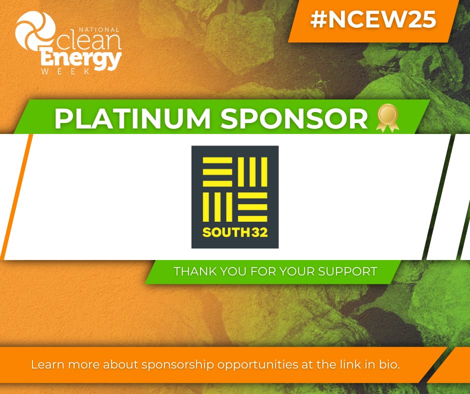 National Clean Energy Week (@ncewconf) on Twitter photo We're proud to announce #NCEW25 Platinum Sponsor <a href="/South32Hermosa/">South32 Hermosa project</a>!
The 9th annual National Clean Energy Week is made possible by your support.
Learn more about sponsoring NCEW here: nationalcleanenergyweek.org/sponsor-ncew/ We're proud to announce #NCEW25 Platinum Sponsor <a href="/South32Hermosa/">South32 Hermosa project</a>!
The 9th annual National Clean Energy Week is made possible by your support.
Learn more about sponsoring NCEW here: nationalcleanenergyweek.org/sponsor-ncew/