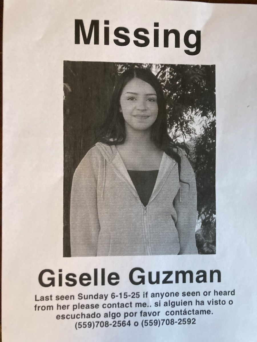 🚨🚨 Fresno CA 🚨🚨 
Giselle Guzman has been missing since 6/15. If you have any information. Please call the numbers listed on the flyer. 

Please share!