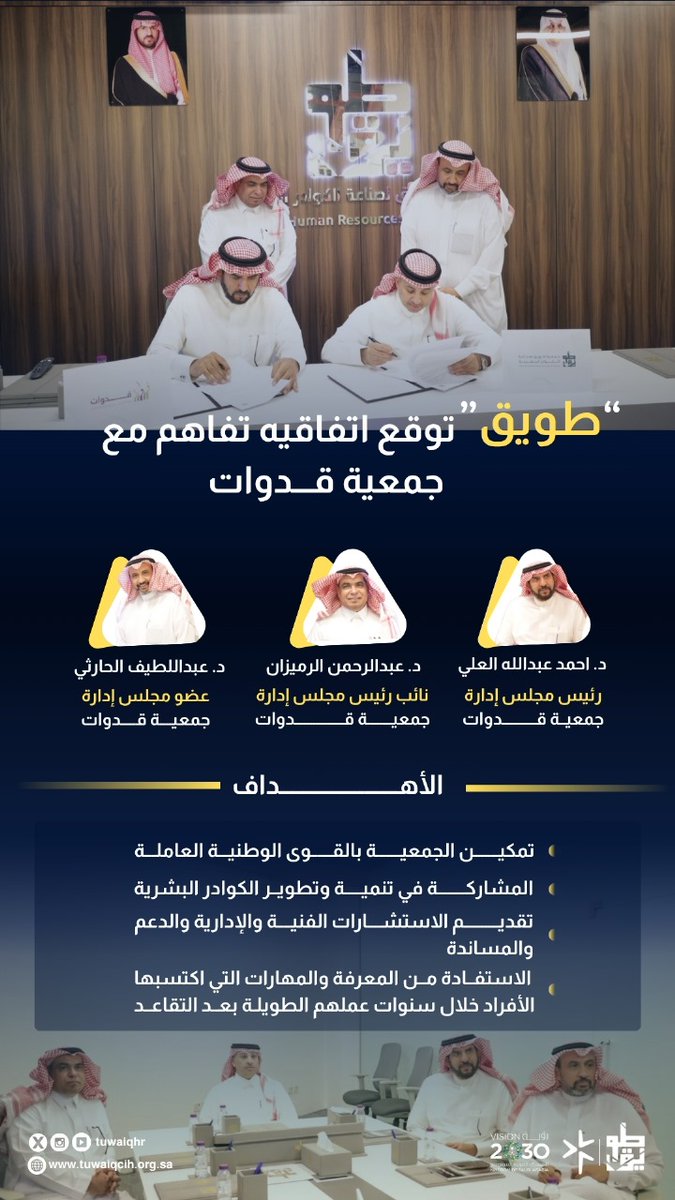 📄 #جمعية_طويق توقع اتفاقية تفاهم مع #جمعية قدوات 
<a href="/Quduwat/">جمعية قدوات لكبار السن</a>
 
<a href="/emara_sharqia/">إمارة المنطقة الشرقية</a> <a href="/ncnp_sa/">المركز الوطني لتنمية القطاع غير الربحي</a>

#السعودية #طويق