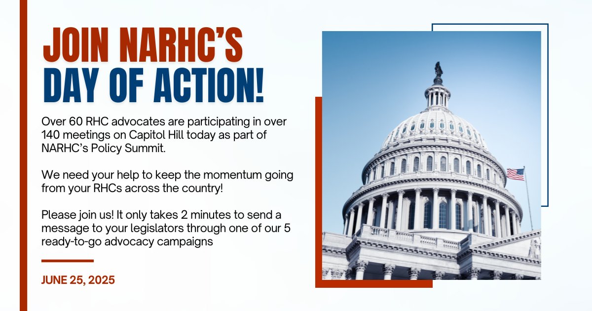 Let’s amplify the impact from Capitol Hill to every Rural Health Clinic in America!!
🔗 loom.ly/v3hx5Mk
 #NARHCisRural #EmpoweringRHCs #DayOfAction #NARHC