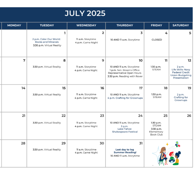 Be sure to check out all the great things happening  in July at the Churchill County Library! #readit #churchillcounty #fallon #luv2read
