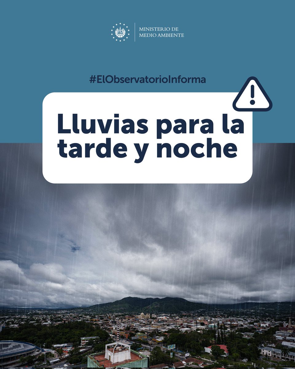Medio Ambiente informa que hoy se esperan lluvias y tormentas en varias zonas del país. 
Desde el mediodía habrá tormentas en la zona norte y cadena volcánica. Por la tarde, se extenderán hacia el centro y oriente. Porla noche, las lluvias llegarán también a la zona paracentral.
