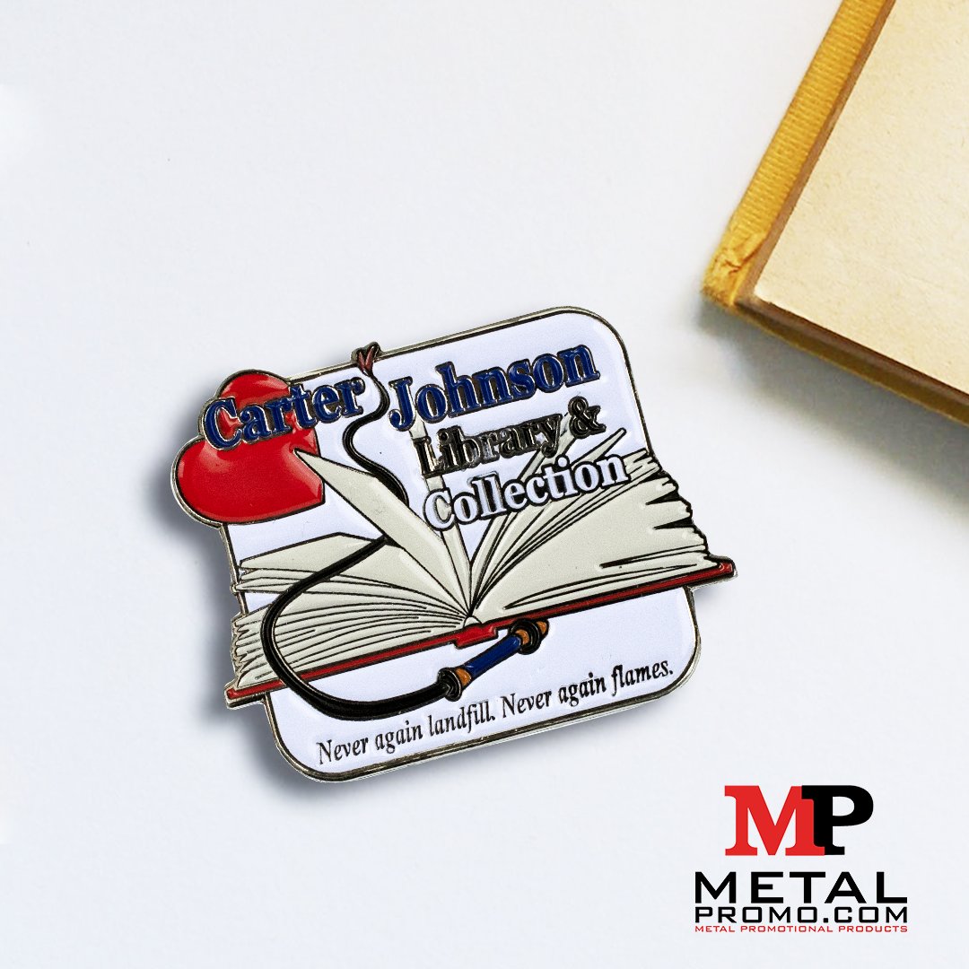 Crafted with meaning and made to last—this custom lapel pin for the Carter Johnson Library &amp; Collection says it all: “Never again landfill. Never again flames.” A tribute to stories worth saving and symbols worth wearing. 📚🔥❤️

This June, enjoy a FREE UPGRADE on your coin