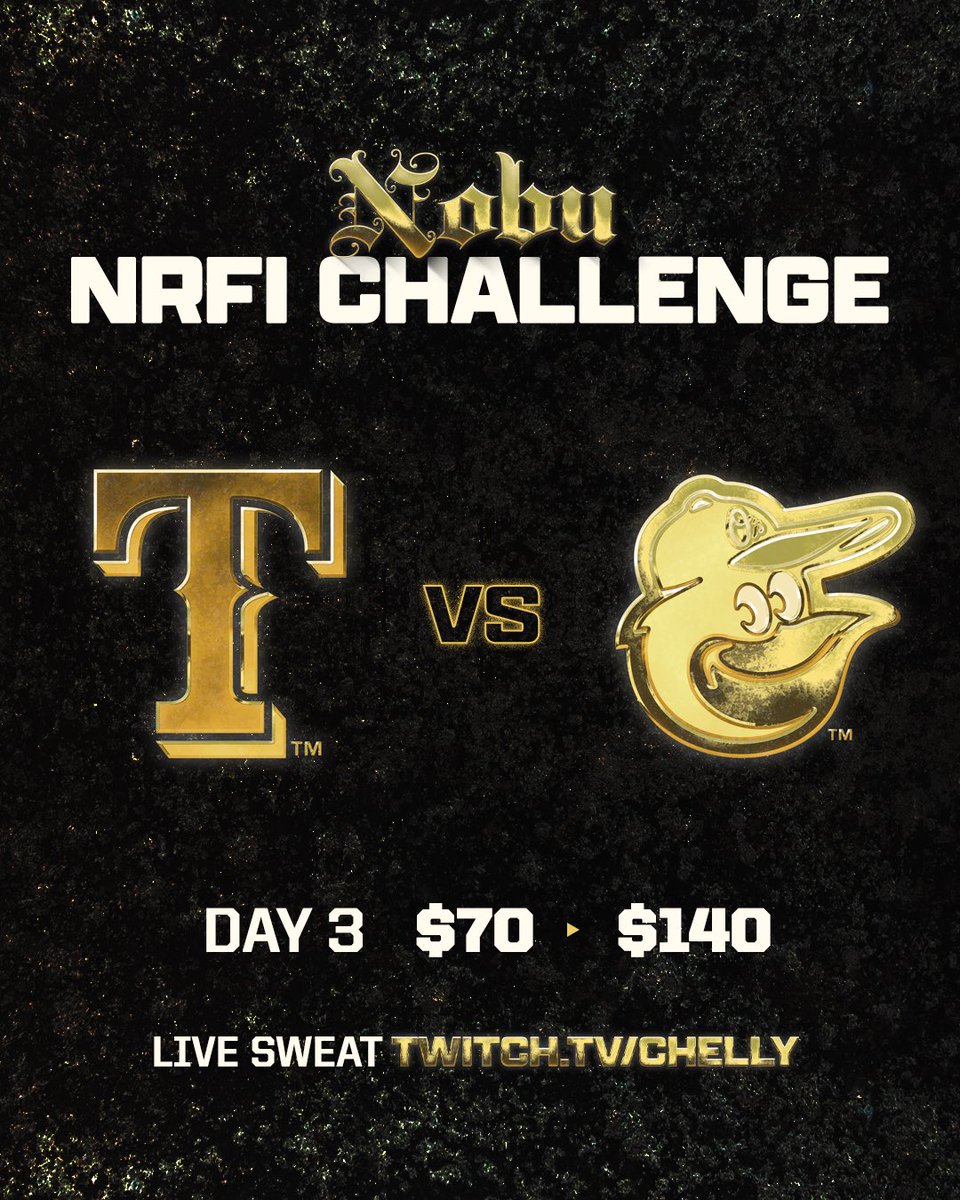 NRFI 1 : $20 --&gt; $35 ✅
NRFI 2: $35 --&gt; $70 ✅
NRFI 3: $70--&gt; $140 (TODAY) ⬅️
NRFI 4: $140 --&gt; $280
NRFI 5: $280 --&gt; $560
NRFI 6: $560 —&gt; $1120 (Live at Nobu)