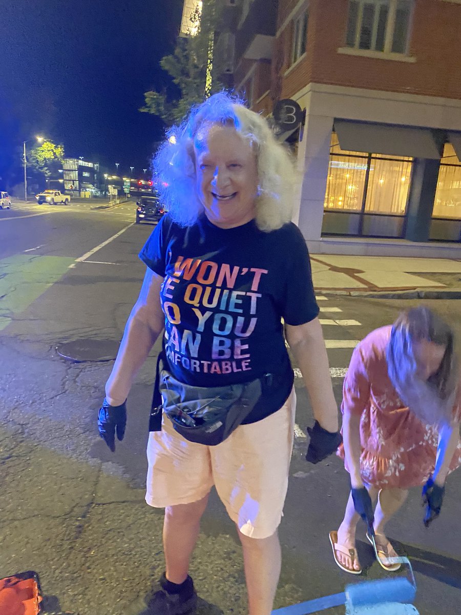 curtis4state's tweet image. Salem Councillor at Large Alice Merkl “Team” were out in force last night painting the trans cross walk at the beginning of Washington Street. Happy Pride everyone!