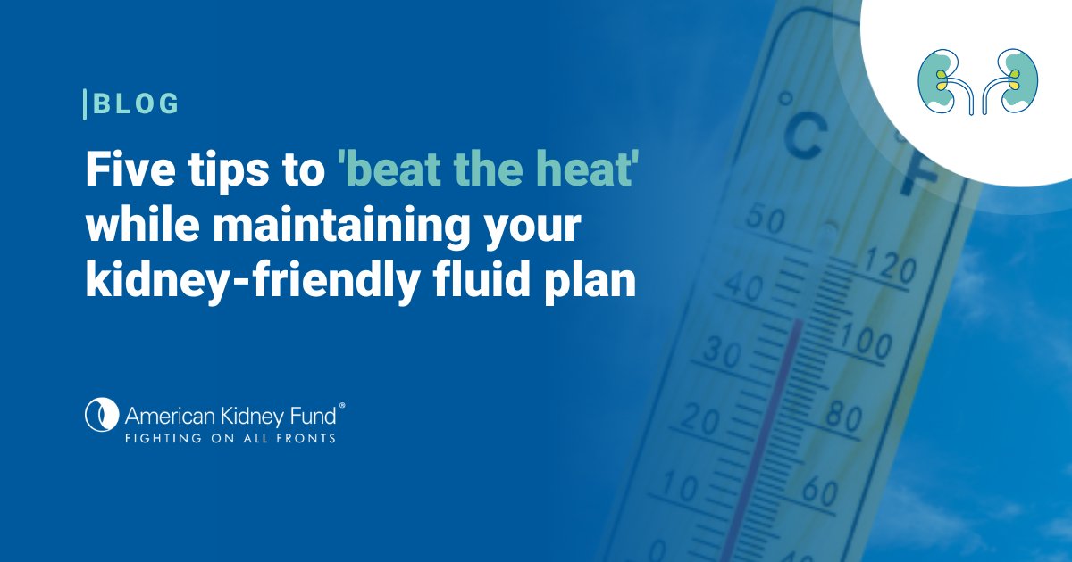 With current record-breaking temperatures across the country bringing intense heat this summer, it can be difficult to fight off dehydration. Find 5 tips to beat the heat while maintaining your kidney-friendly fluid plan on AKF's blog: bit.ly/45XnBI8 #Heatwave #Hydrate