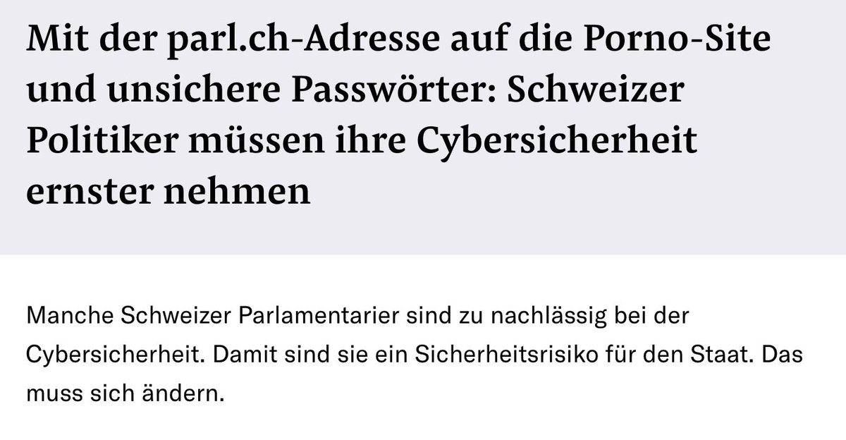 📢"Schweizer Politiker müssen Cybersicherheit ernster nehmen!", so titelten gestern die Zeitungen. Wenn Parlament oder Bundesrat etwas für "sicher" halten, sollte die Stimmbevölkerung gut hinterfragen, ob das stimmt. Offensichtlich stecken wir als Gesellschaft punkto "sichere"