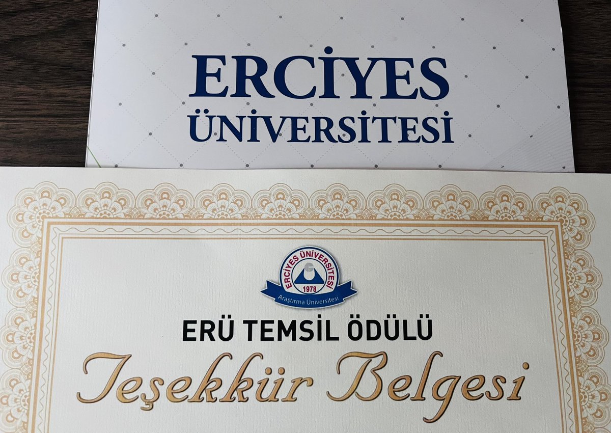 2024 yılında lisansüstü çalışmalarım kapsamında üniversitemize kazandırdığım dereceler dolayısıyla, Erciyes Üniversitesi  Rektörlüğü tarafından layık görüldüğüm ‘ERÜ Temsil Ödülü’ için emeği geçen tüm üniversite yetkililerine teşekkürlerimi sunarım.