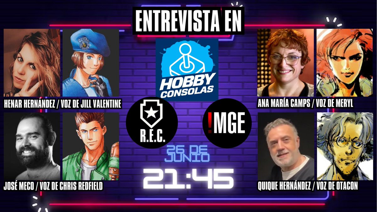 ¡Mañana 26 de junio a las 21:45 estaremos charlando en los canales de Hobby consolas! 

youtube.com/live/oPWevABBI…

Y contaremos con cuatro grandes actores: <a href="/HenarHAsensio/">Henar Hernández</a> como la voz de Jill, <a href="/jdmeco/">Jose Meco</a> como la voz de Chris, Ana como la voz de Meryl y Quique como la voz de Otacon 😍