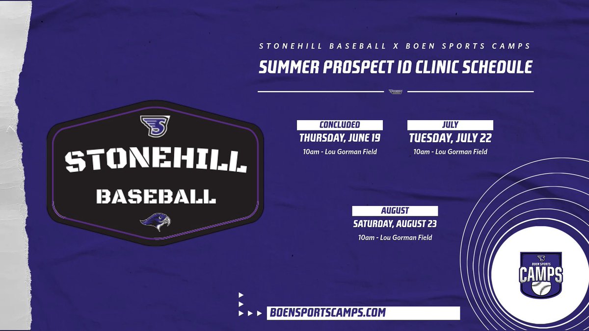 Next up: July 22! Sign up now to secure your spot for our next Prospect ID Clinic!

The Stonehill staff thanks the following schools for helping make our June prospect clinic a success:
-Bridgewater State
-Dean
-Endicott
-Keene State
-St Anselm