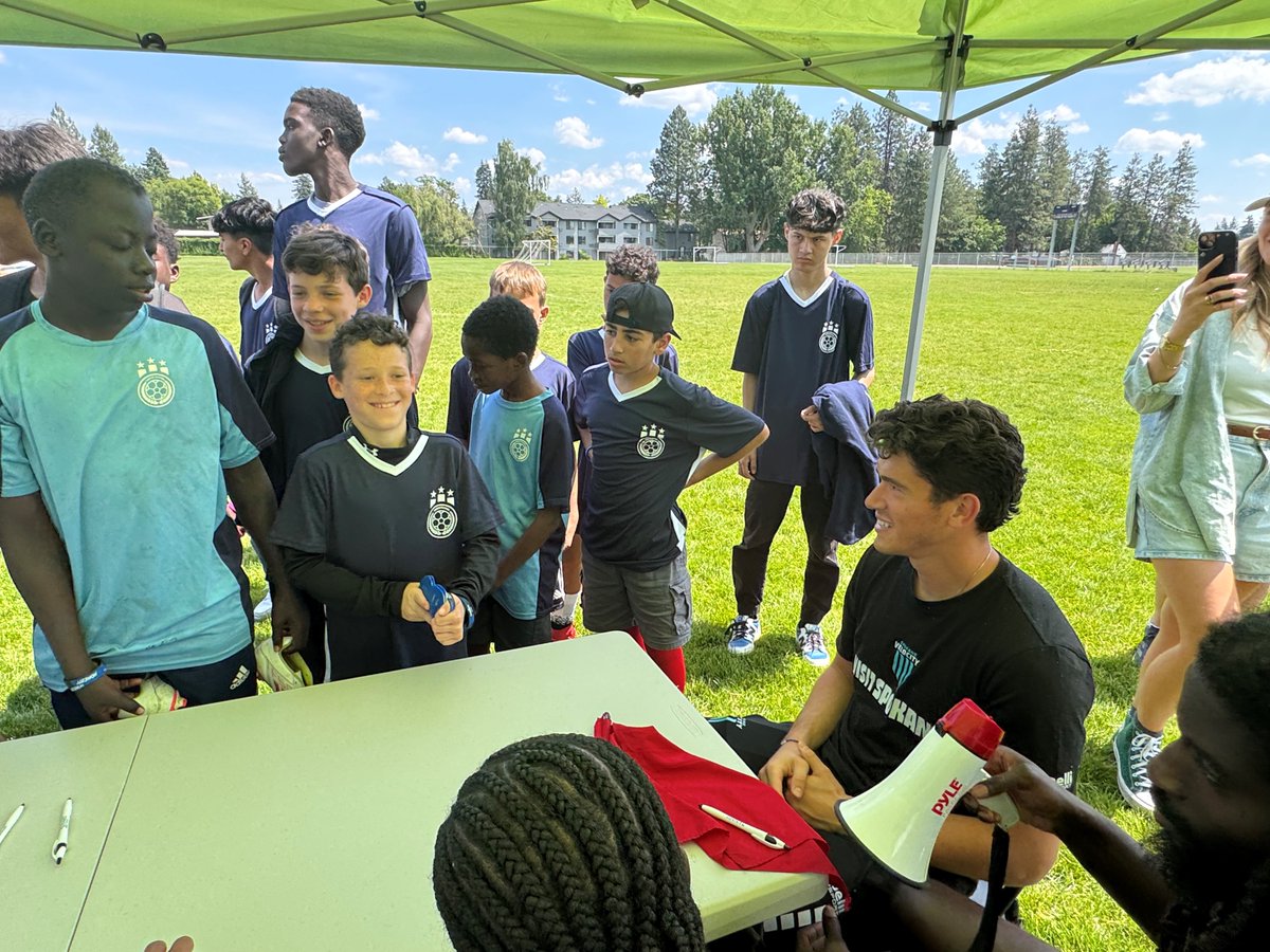 Yesterday, the amazing Spokane Velocity FC visited, met kids and staff, and signed their jerseys and posters — thank you, Spokane Velocity FC, for making it a memorable day! They answered many questions from the kids.