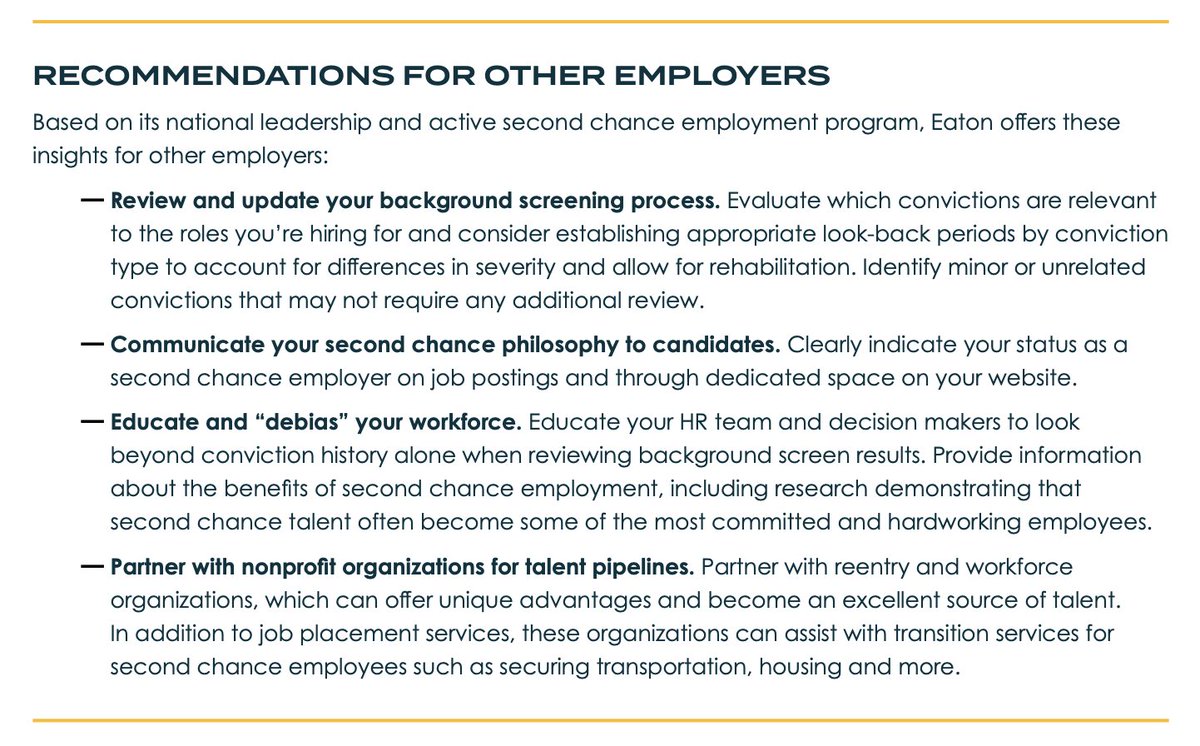 SecondChanceBiz's tweet image. SCBC member @eatoncorp offers recommendations for building a successful second chance program — backed by results. From 2019–2024, second chance employees made up over 11% of Eaton's 35,000 hires, including over 1,000 in 2024 alone! …nd-chance-production.s3.amazonaws.com/EatonCaseStudy…
