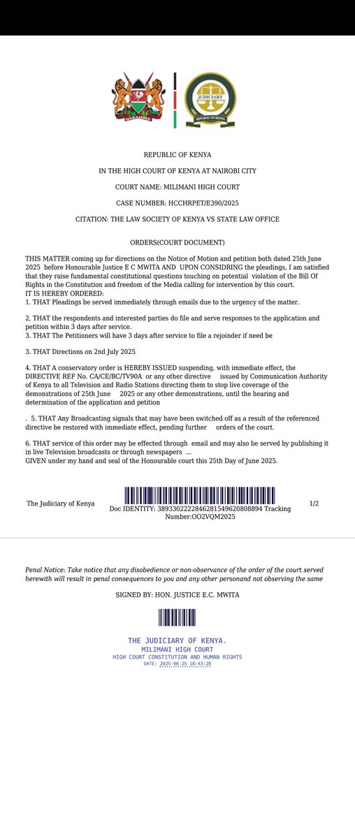 Communication Authority Directive suspended. Thank you <a href="/LawSocietyofKe/">Law Society of Kenya</a> <a href="/FaithOdhiambo8/">Faith Odhiambo</a>