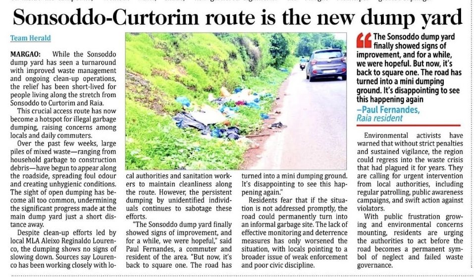 roque3kings's tweet photo. Sonsoddo dump yard cleaned, but now the Curtorim road is the new garbage zone.

The MLA is busy with speeches &amp; selfies — real issues lie rotting on the roadside.

Governance isn’t optics. It’s action.

#UnitedForCurtorim #UnitedForRaia
#UnitedForRachol #UnitedForCamorlim https://t.co/gTeqoXTupL