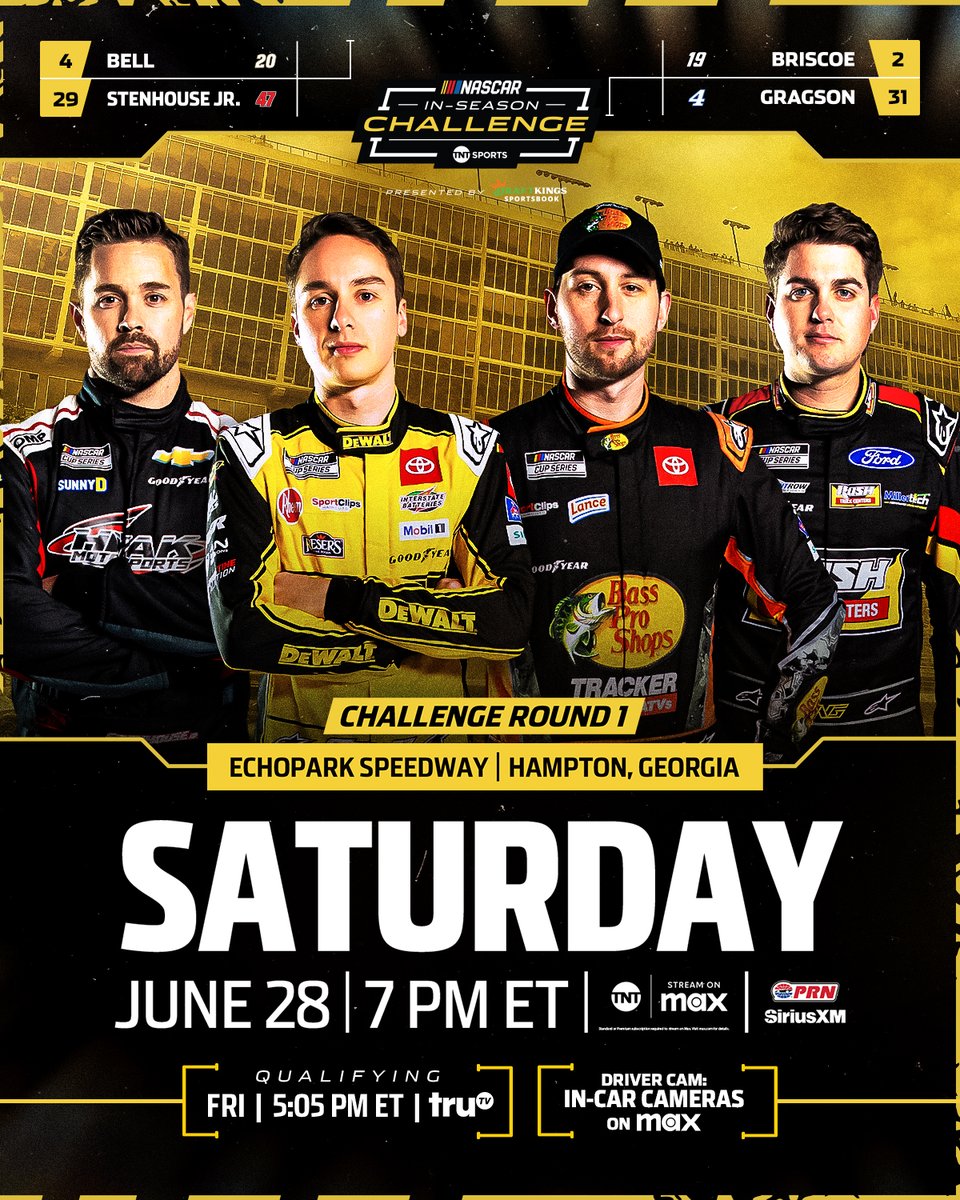 NASCAR (@nascar) on Twitter photo Saturday night. Under the lights.
The In-Season Challenge kicks off on TNT at <a href="/EchoParkSpdwy/">EchoPark Speedway</a>. Saturday night. Under the lights.
The In-Season Challenge kicks off on TNT at <a href="/EchoParkSpdwy/">EchoPark Speedway</a>.