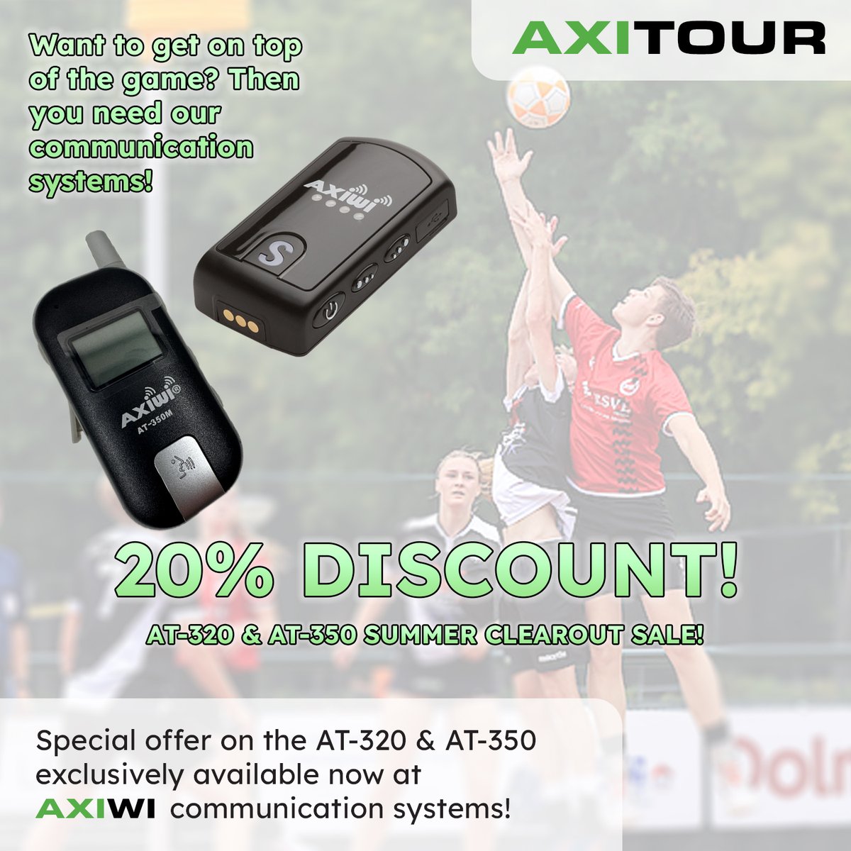 🎉 20% Summer clearout sale on Axiwi AT-320 &amp; AT-350! 🎉

Stay in control of the situation thanks to our communication systems! And now you can get a good discount on them as well.

Interested? Visit our website &amp; get in touch!

axitour.eu