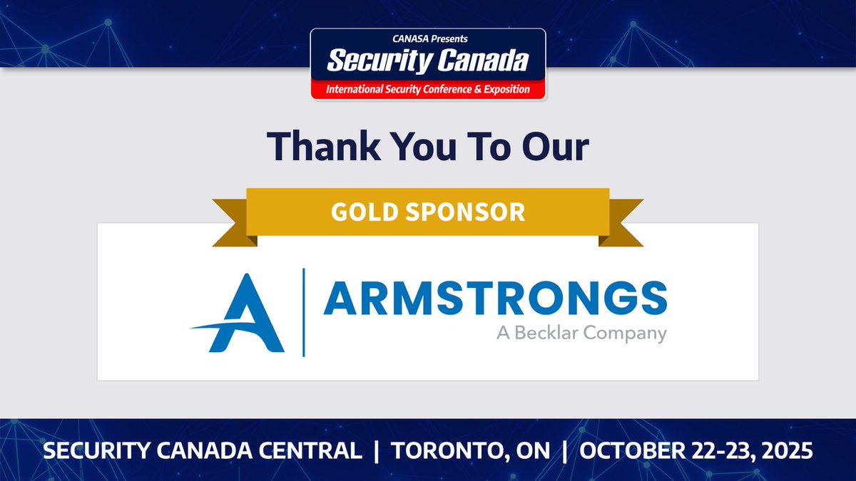 Security Canada East and West have set the tone for an exciting trade show season, and we'd like to thank Armstrongs for their invaluable contributions as one of this year's Gold Sponsors. Next stop, Toronto for #SecurityCanada Central—register for FREE: bit.ly/4mYkbwU