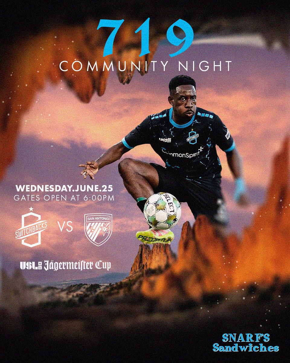 Clear your schedule... It's Match Day 🙌

🆚 San Antonio
🌊 Sea of Cyan Fan Zone at 5 pm
🏟️ Gates open at 6 pm
🏔️ Jagermeister Cup match
⭐️ Scarf Giveaway thanks to Common Spirit

#beCOS #switchbacksFC
