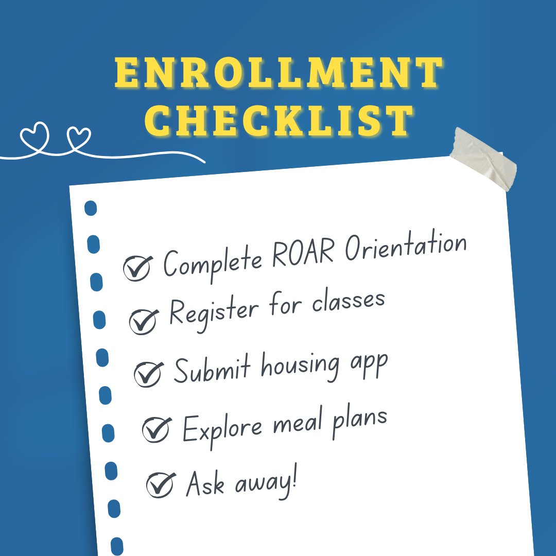 ETAMUAdmissions's tweet photo. 🦁 Headed to ETAMU this fall? Let’s get you ready:
✅ Complete ROAR Orientation
✅ Register for classes
✅ Submit your housing app
✅ Explore meal plans
✅ Ask us anything—we’ve got you!
#ETAMU #FutureLion #ROARReady #CollegeChecklist https://t.co/eQIGsAiTQJ