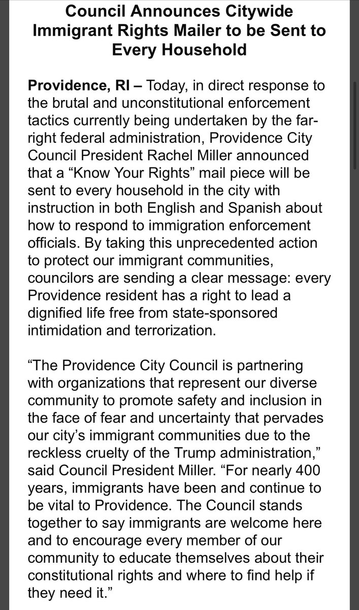 PROVIDENCE: Expect some mail from the <a href="/pvdcitycouncil/">Providence City Council</a> this week. The council is sending out a “Know Your Rights” flier in English and Spanish about how to respond if you encounter ICE. <a href="/wpri12/">WPRI 12</a>