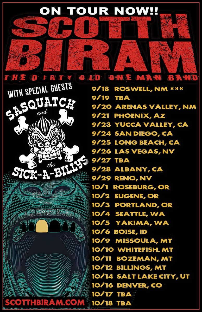 BSHQ's tweet image. WESTERN USA TOUR COMIN' UP!!
Venue Details below and at scotthbiram.com.