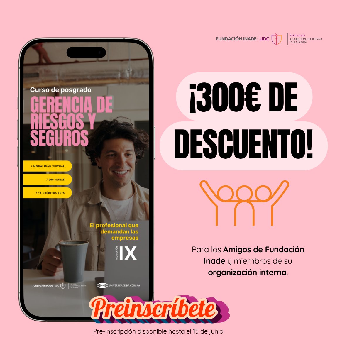 Cátedra FI-UDC (@catedrafi_udc) on Twitter photo 📢 Sigue abierto el periodo de inscripción para nuestro curso de posgrado en Gerencia de Riesgos y Seguros.
🎁 Y si eres Amigo de <a href="/FundacionInade/">Fundación Inade</a> podrás beneficiarte de un descuento de 300€ en el precio de la matrícula.
Toda la información👉 lnkd.in/dWDvtszu 📢 Sigue abierto el periodo de inscripción para nuestro curso de posgrado en Gerencia de Riesgos y Seguros.
🎁 Y si eres Amigo de <a href="/FundacionInade/">Fundación Inade</a> podrás beneficiarte de un descuento de 300€ en el precio de la matrícula.
Toda la información👉 lnkd.in/dWDvtszu