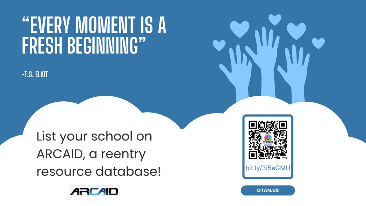 otan (@otan) on Twitter photo List your school on ARCAID, a reentry resource database! Read more: bit.ly/3I5eGMU <a href="/CACorrections/">CA Corrections</a> #ReentrySupport #AdultEducation List your school on ARCAID, a reentry resource database! Read more: bit.ly/3I5eGMU <a href="/CACorrections/">CA Corrections</a> #ReentrySupport #AdultEducation