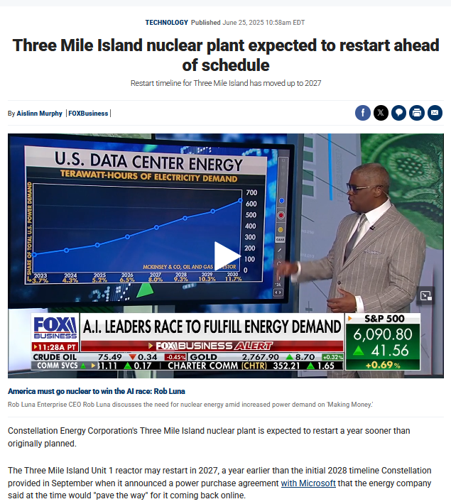 ⚡️Every day now we see skyrocketing #Nuclear fuel demand⚛️🚀 amidst weak, languishing #Uranium supply⛏️🐌 and now a rising Spot #U3O8 price💲📈 but post engagement likes❤️ &amp; reposts🔃 are pathetic🥱so I'm cutting back on my posting to enjoy summer.😎🍹🏖️🏄 foxbusiness.com/energy/three-m…