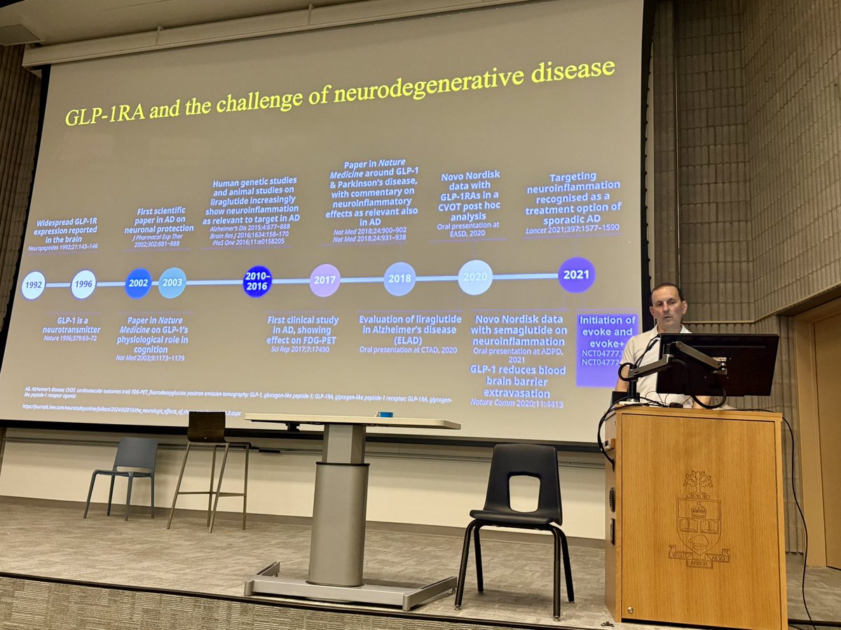 CANSARICA2's tweet image. An absolute privilege to hear from 2025 Breakthrough Prize winner Dr. Daniel Drucker (@DanielJDrucker) on the neuroprotective potential of GLP-1R agonists at @CPIN_UofT Research Day. Exciting to learn that the main phase of the EVOKE trial (semaglutide in Alzheimer’s) is nearing…