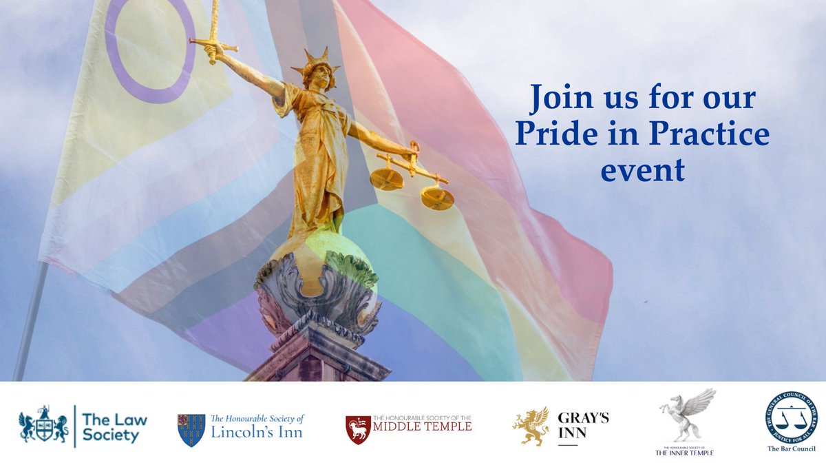 We're looking forward to coming together at Inner Temple tomorrow in solidarity, celebration and pride!

Our Pride in Practice event, co-hosted with all 4 Inns and the Law Society, marks our continued commitment to inclusivity, visibility and unity across the legal world and is