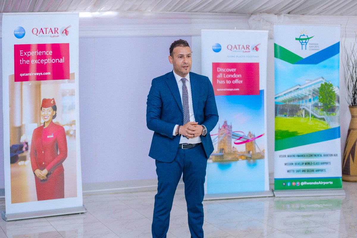 <a href="/qatarairways/">Qatar Airways</a> <a href="/habonima/">Charles Habonimana CH</a> <a href="/JulesNdenga/">Jules Ndenga</a> “We are happy to return to Kigali. Our aim is to work with our partners <a href="/FlyRwandAir/">RwandAir</a> to offer travelers more options, and greater convenience, especially as we look ahead to the opening of the new airport in 2028,” Regional Manager <a href="/qatarairways/">Qatar Airways</a>, Yasser Mohamed Ali.